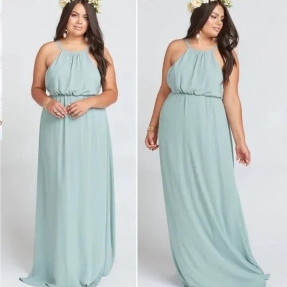 NWT Show Me Your Mumu Amanda Maxi Dress Silver Sage Crisp Size XL - Picture 1 of 7